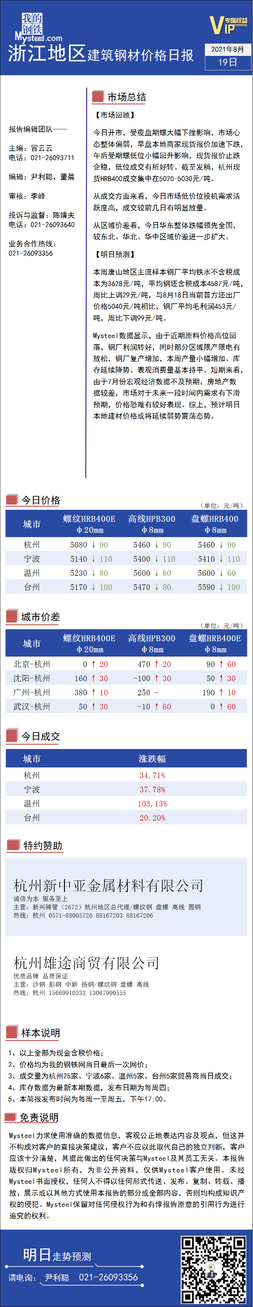 Mysteel日报：浙江地区<a href='https://jiancai.mysteel.com/' target='_blank' style='color:#3861ab'>建筑钢材</a>价格加速下行